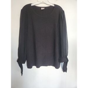 Chico's Black Knit w/Semi Sheer Sleeves Pullover Sweater Blouse size 2 or Large